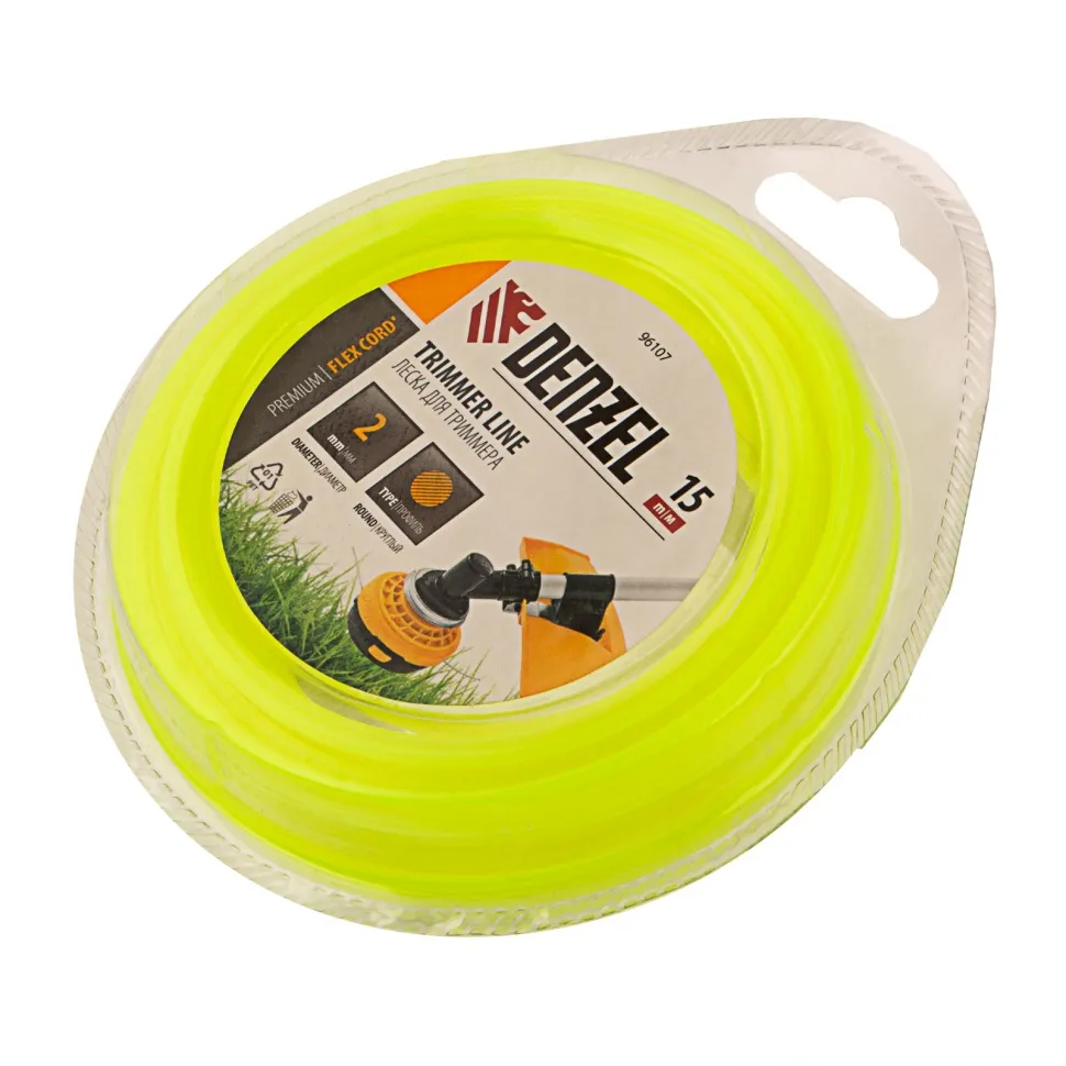 Леска для триммера, круглая 2 мм x15 м, блистер Flexcord Denzel 96107