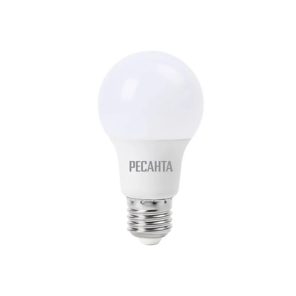Лампа светодиодная 230V бытовая 9W E27 4000K Ресанта LL-R-A60 1 шт. картон 76/1/14