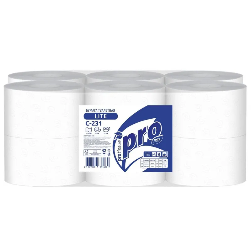 Бумага туалетная д/дисп Protissue 1сл 12рул 200м С231 1415039