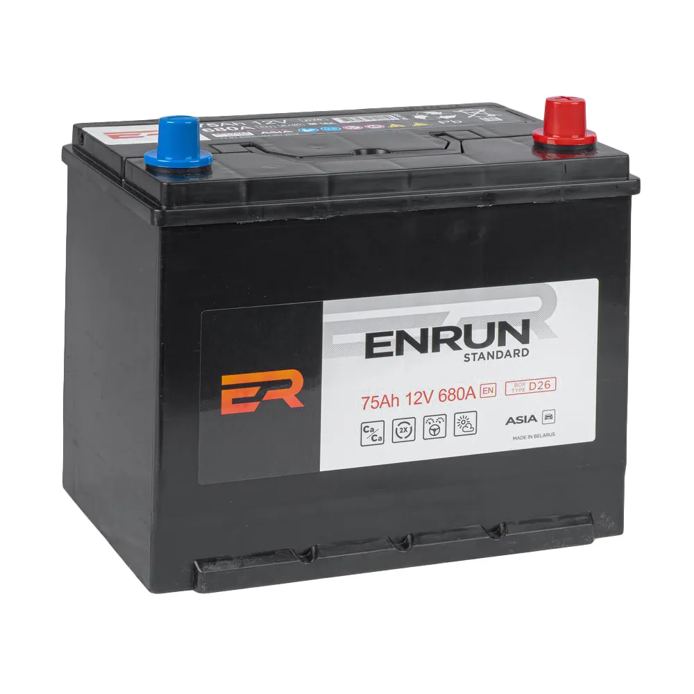 Аккумулятор ENRUN JIS Standart 75 А/ч обратный R+ 261x175x225 D26 EN 680 А