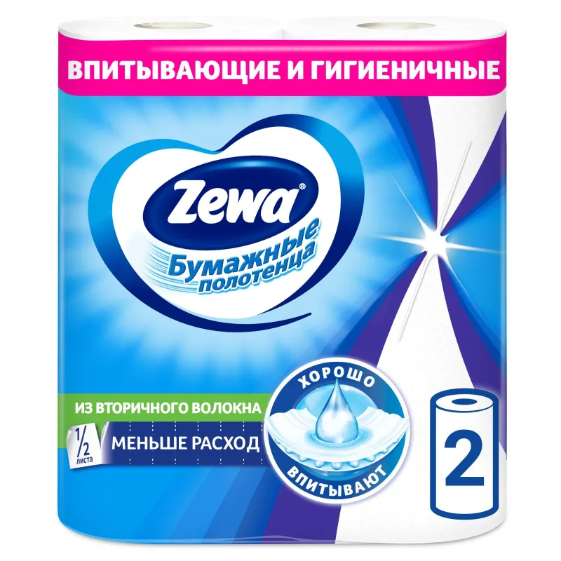 Полотенца бумажные ZEWA 2-сл.,белые, 2 рул./уп.144001 64268