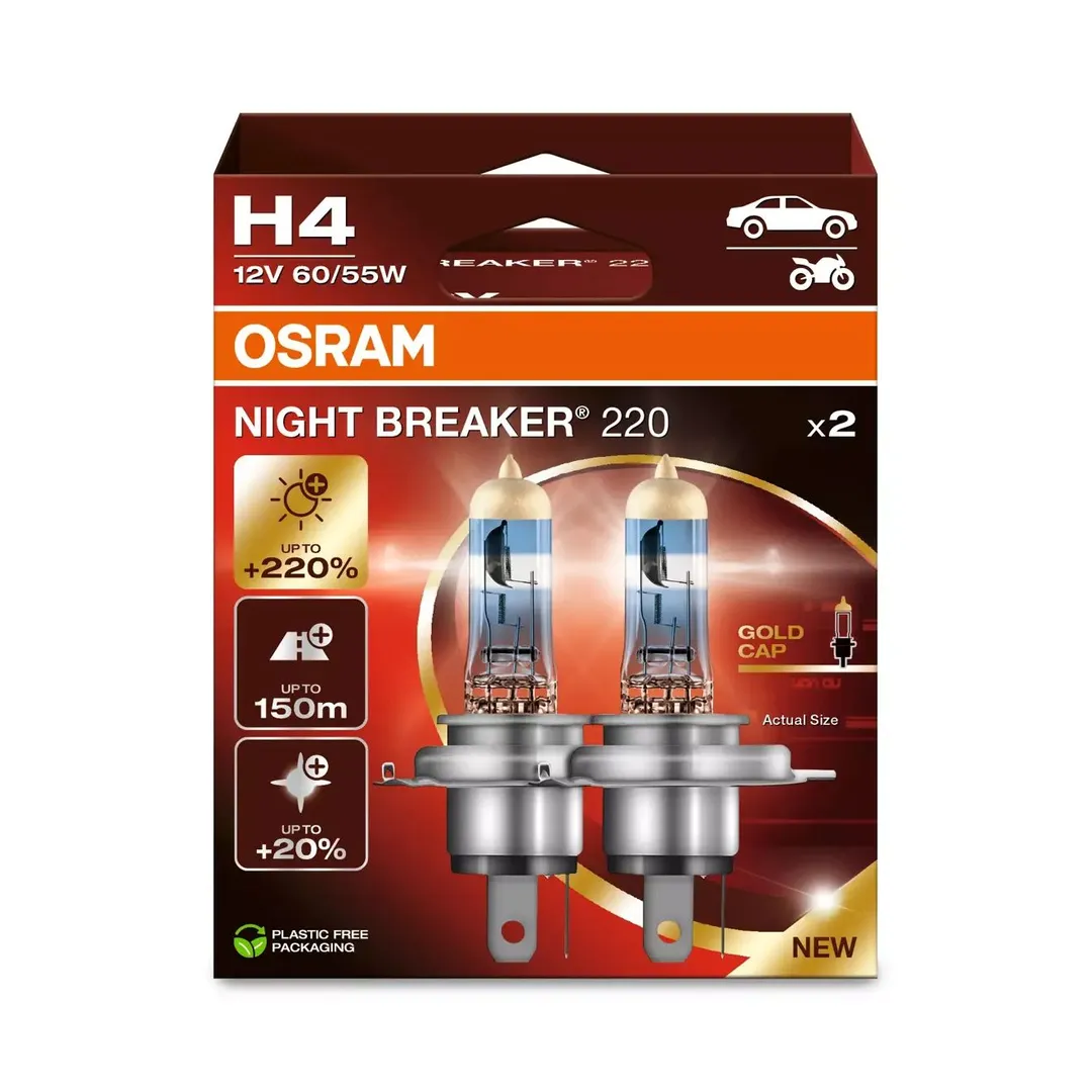 Лампа H4 (P43t) 60/55W 12v Night Breaker 220 - 64193NB220-HCB (2шт) OSRAM OSRAM 64193NB220-2HB