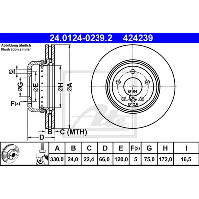 Диск тормозной передний BMW 5 F10/F11/F18 ATE 24.0124-0239.2