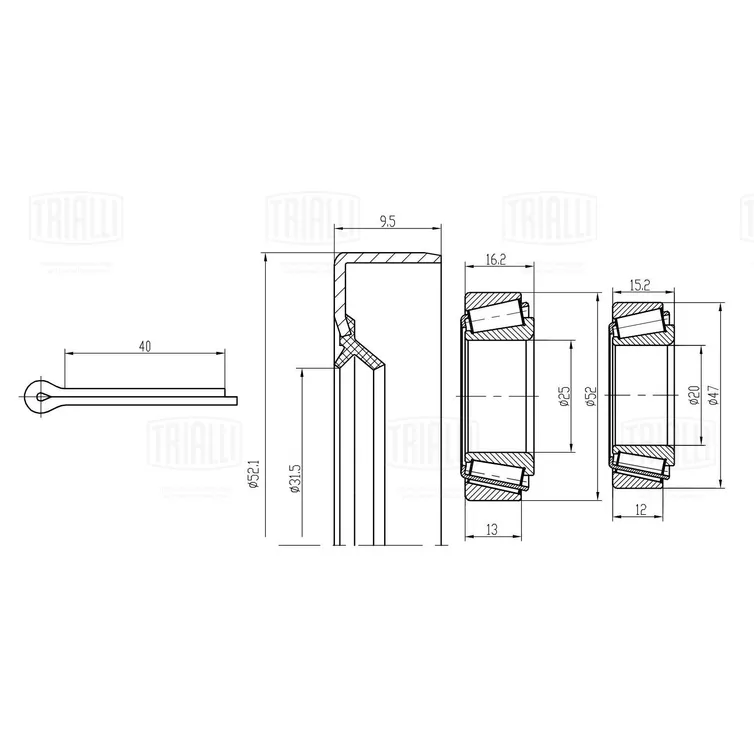 Подшипник ступицы для а/м Daewoo Matiz (98-) задн. (кмплподш.2шт./сальн./шплинт) TRIALLI CS 0570