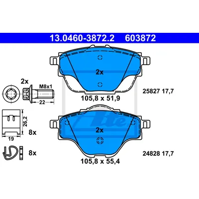 Тормозные колодки задние PSA 3008 (P84) , C4 PICASSO 13-, 508 18-, 5008 16- ATE 13.0460-3872.2