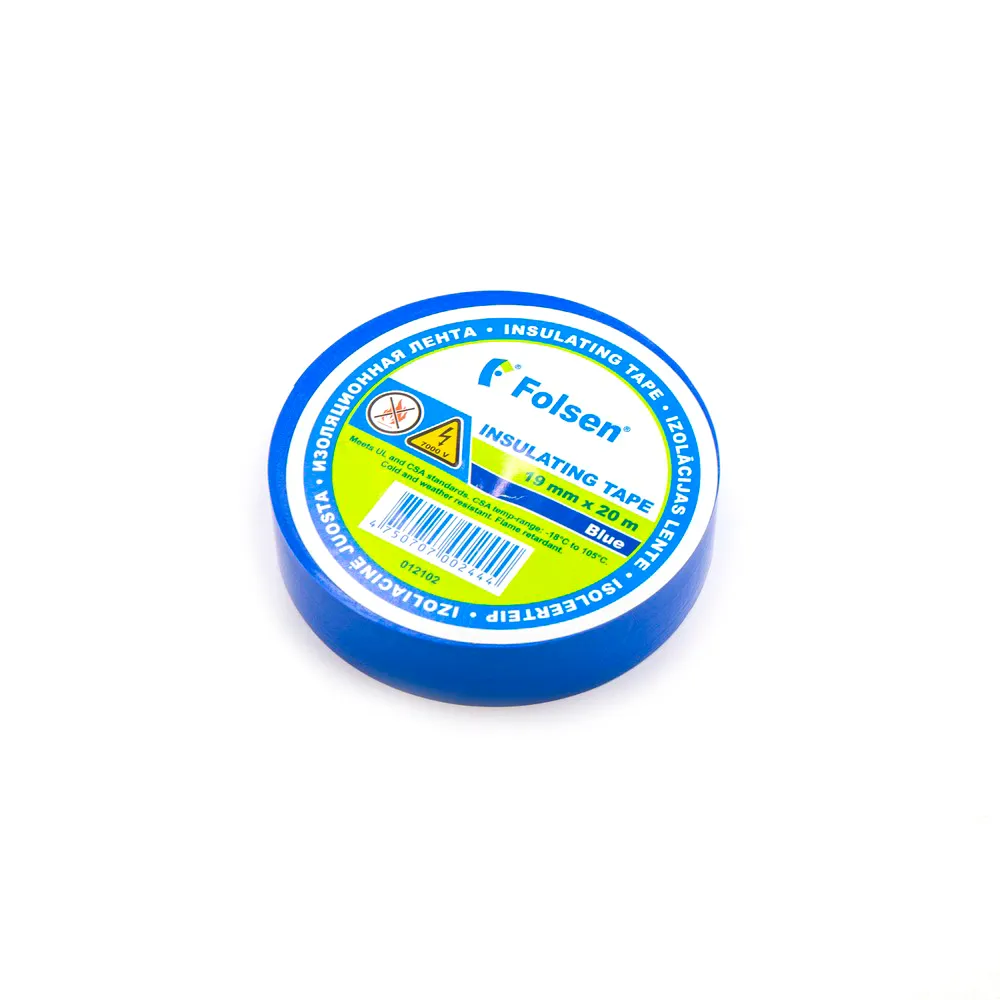 Изолента 19 мм x20 м толщина 0,18 мм ПВХ синяя от -18C до +105C Folsen Premium Folsen 012102