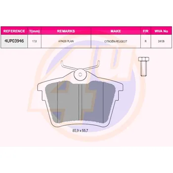 Колодки задние PGT 407 1.6-2.0HDI 04- 4U 4UP03946