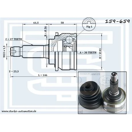ШРУС SUBARU IMPREZA (GC) / LEGACY I-II без ABS STARKE 159-659