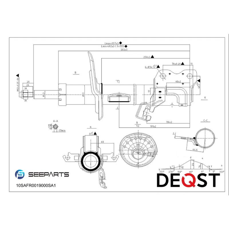 Амортизатор пер. правый газ. NISSAN Juke 10- DEQST 10SAFR0019000