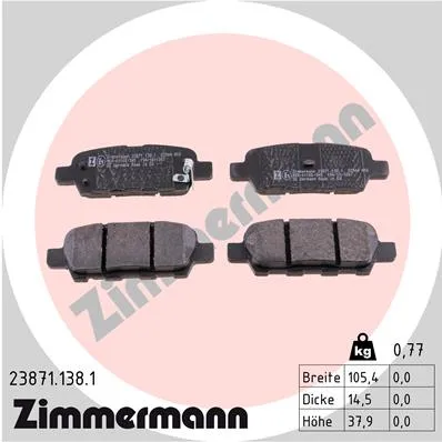 Колодки тормозные задние NISSAN Murano 3.5 05->, Qashqai 1.5-2.0 07->, Tiid ZIMMERMANN 23871.138.1