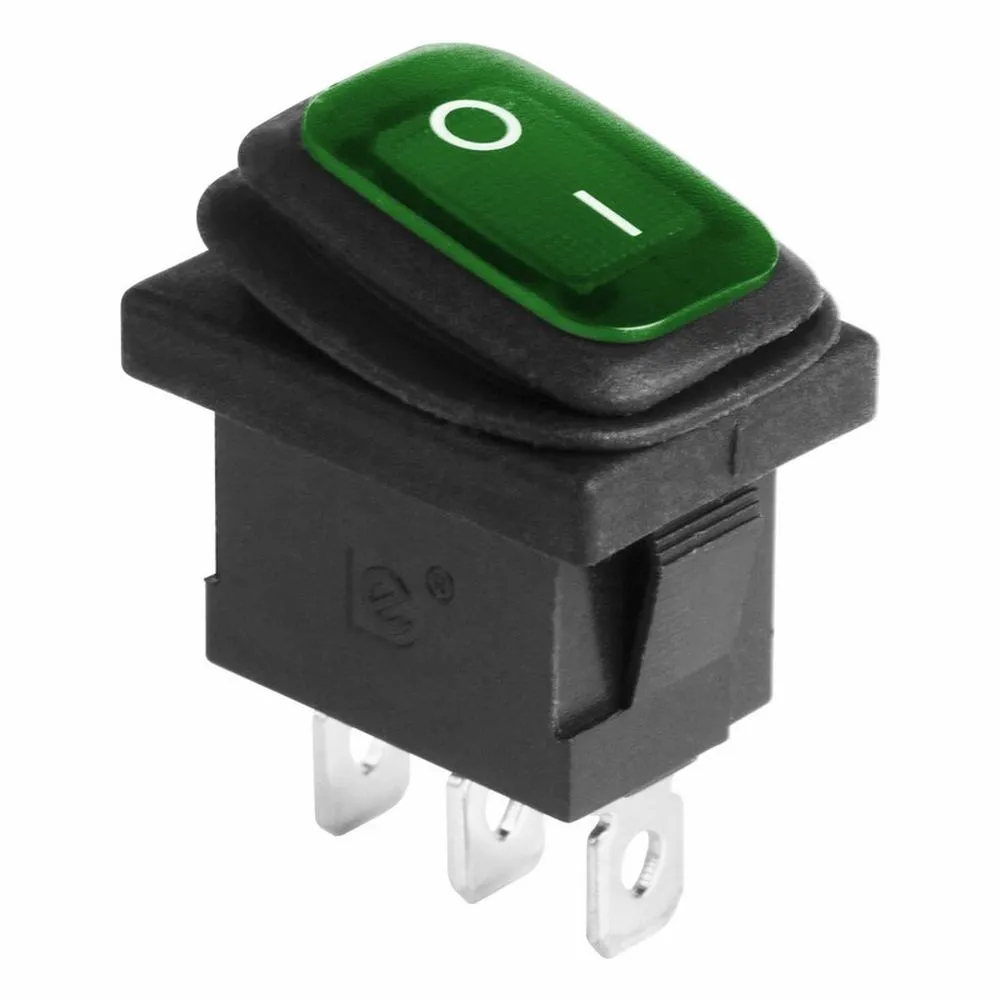 Выключатель клавишный 250V 6А (3с) ON-OFF зеленый с подсветкой Mini ВЛАГОЗАЩИТА REXANT REXANT 362178