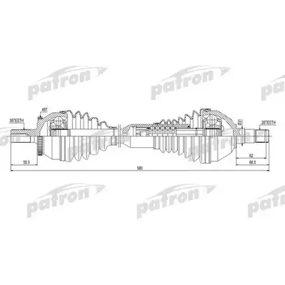Полуось передняя левая 36X580X26 ABS: 48T VOLVO: XC90 I D5 PATRON PDS0443