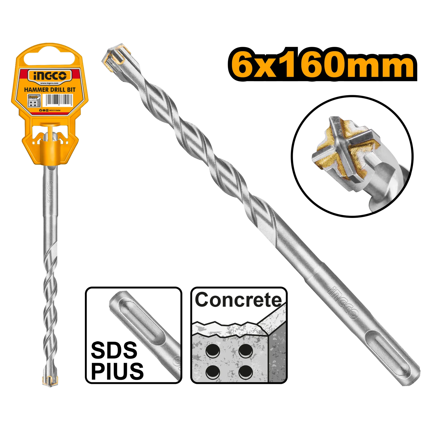 Сверло по бетону 6 мм L 160 SDS plus C INGCO DBH1210602C