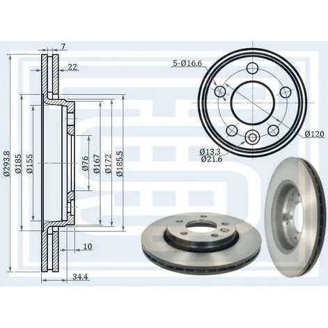 Диск тормозной задний VW T-5 04.2003-- 294X22 STARKE 173-955