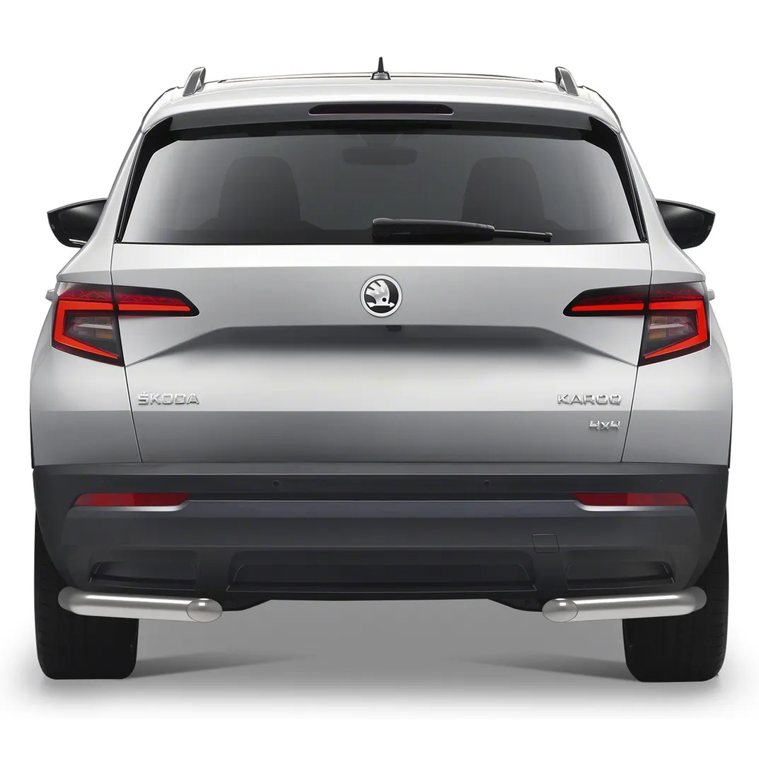 Защита заднего бампера d57 уголки Rival для Skoda Karoq 2020-н.в., нерж. сталь, 2 части, R.5102.004