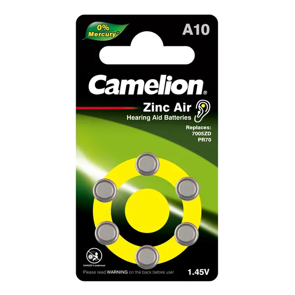 Батарейка воздушно-цинковая Camelion Zinc Air ZA10 1,4V (6 шт) A10-BP6(0Hg)