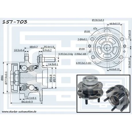 Ступица задняя CHRYSLER VOYAGER III --03.2001 for 14 с ABS STARKE 157-703