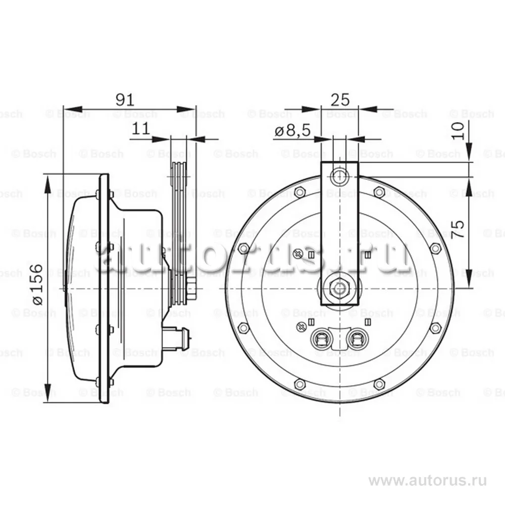 Звуковой сигнал (компл) UNIVERSAL /110dB 325/400Hz /U=12V BOSCH 0 986 AH0 203