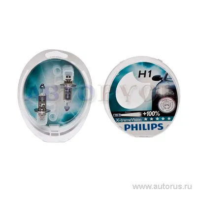 Лампа 12V H1 55W +100% PHILIPS X-tremeVision 2 шт. DUOBOX 12258XVS