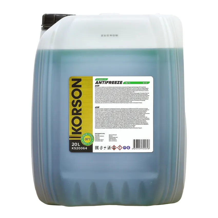 Антифриз KORSON EXTENDED LIFE G12 готовый -36 зеленый 20 л KS20064
