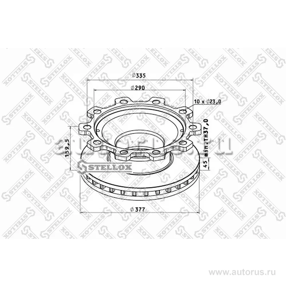 Диск тормозной 377/290X45/160,10N,с ABS BPW SKH,SB3745/KNORR SB6 STELLOX 8500808_SX