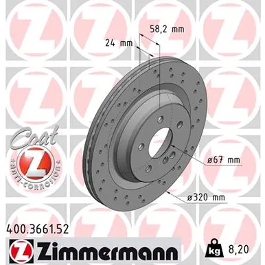 Диск тормозной задний с покрытием MB S-CLASS C216/W221/W/V/X/222 SL-R230 ZIMMERMANN 400.3661.52