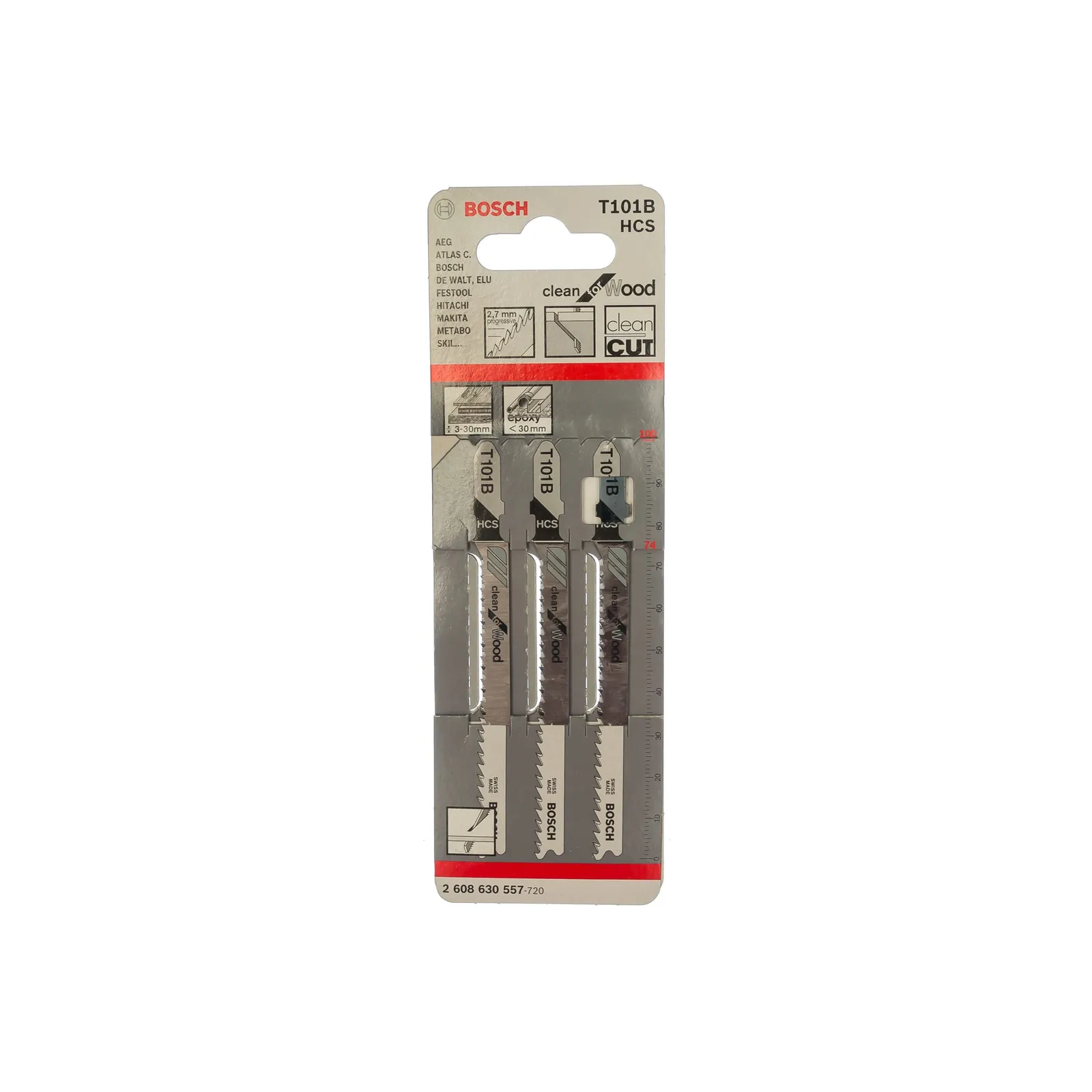 Лобзиковые пилки 3 T 101 B Clean for Wood, HCS BOSCH 2608630557