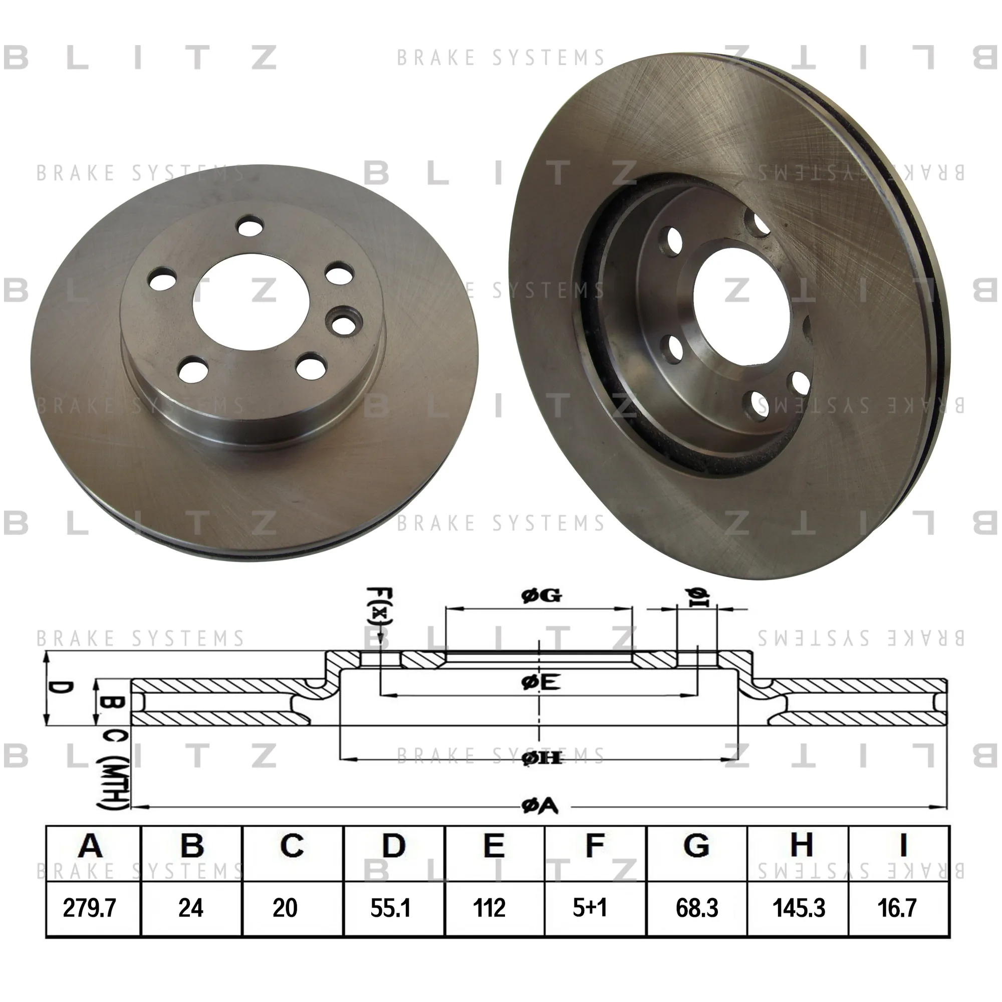 Диск тормозной передний вентилируемый VW TRANSPORTER 90-> BLITZ BS0149