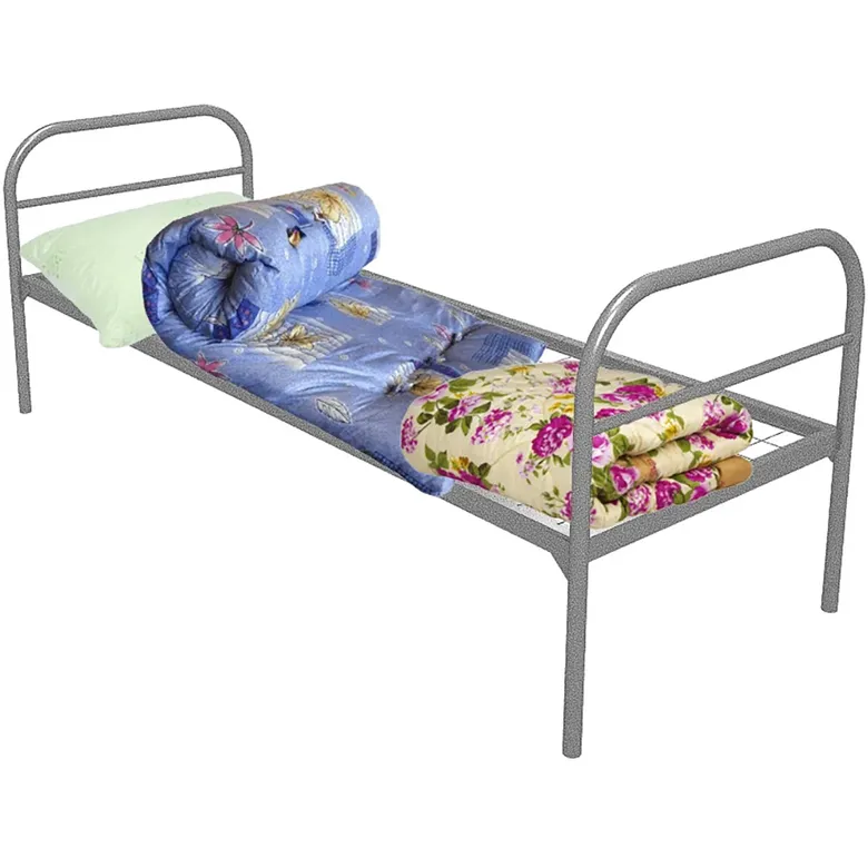 Кровать из металла 1 ярус 800х1900, сетка 100х50, 1 перем.+ матрас,одеяло,подушка (Э+) SEBMET К1-80190-10050-1П-КПБ