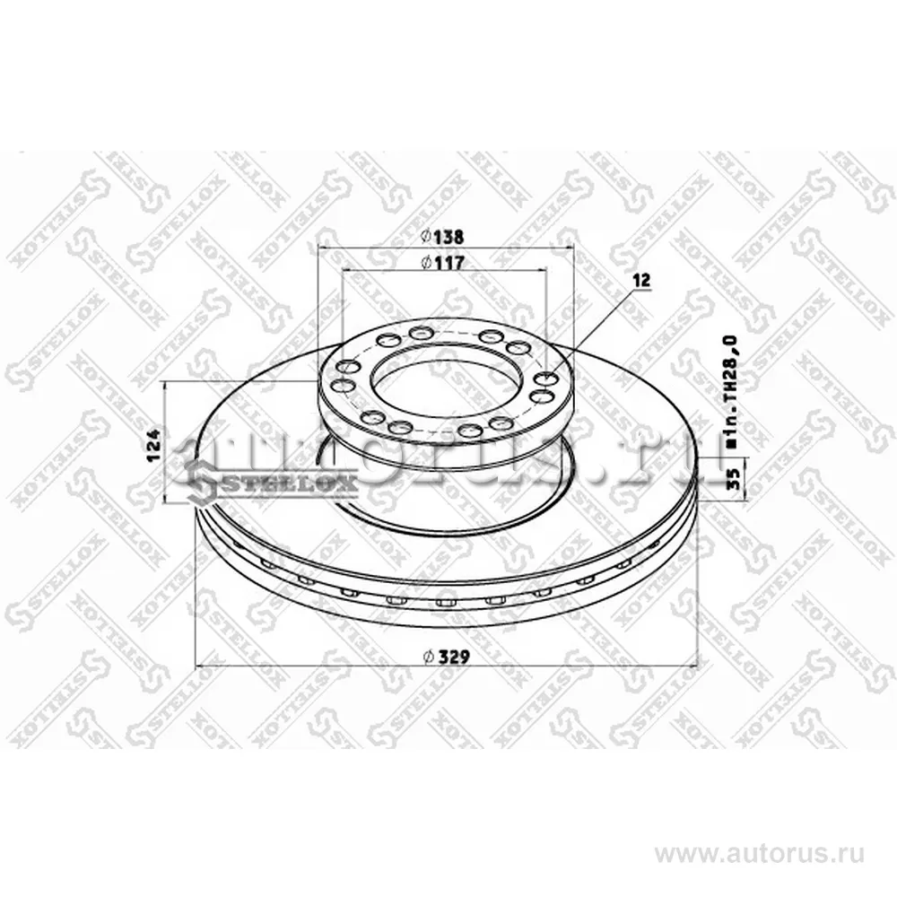 Диск тормозной передний 329/117X35/124 12N-139 DAF LF45 STELLOX 8500757_SX