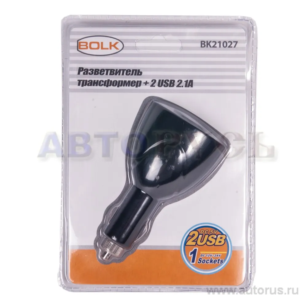 Разветвитель прикуривателя и 2 USB 2.1А 60Вт 12В/24В BOLK BK21027