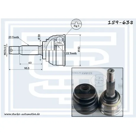 ШРУС MITSUBISHI COLT I-III / LANCER V-VI / HYUNDAI PONY (X-2) без ABS STARKE 159-638