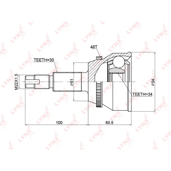 ШРУС наружный LEXUS RX330-400h 03-08, TOYOTA Harrier 3.3-3.5 03- LYNXauto CO-3758A