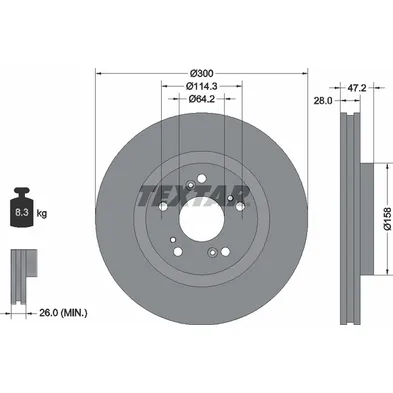 Диск тормозной передний с покрытием PRO ACURA/ HONDA TEXTAR 92284603
