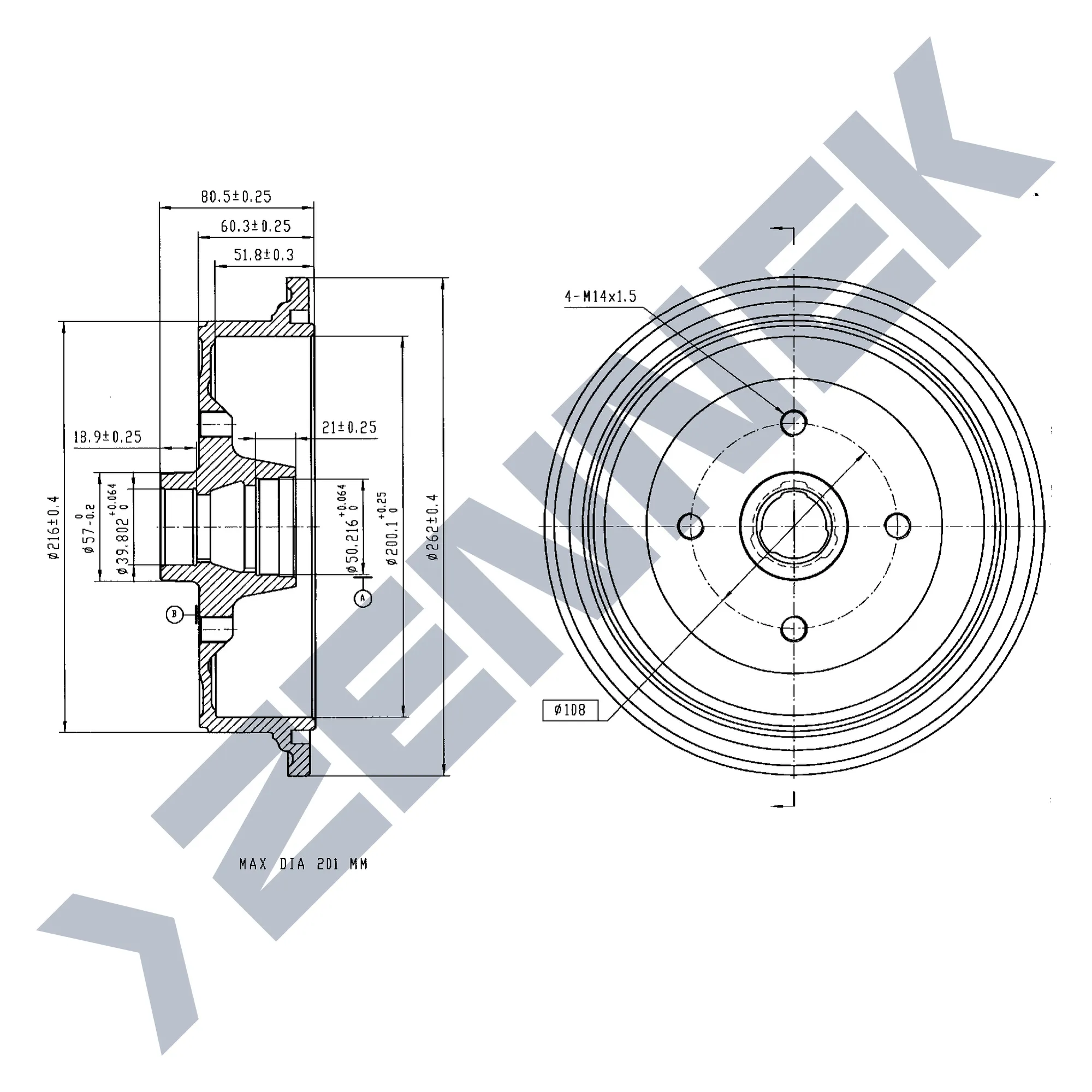 Барабан тормозной AUDI 80/90 86-91 (2 шт) ZENNEK DDR0006