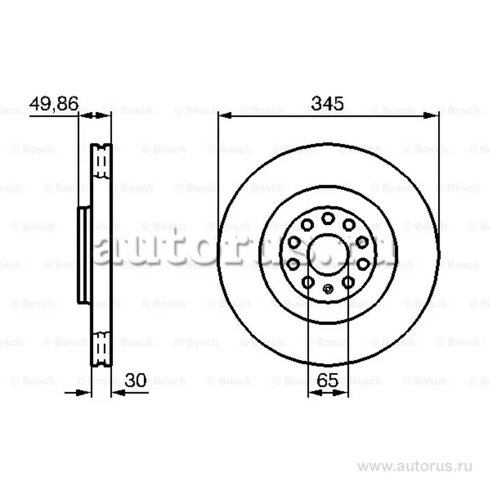 Диск тормозной AUDI: A3 96-03, A3 03 -, A3 SPORTBACK 04- SEAT: LEON 05- VW: EOS 06 -, GOLF V 0 BOSCH 0986479204