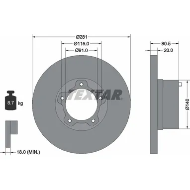 Диск тормозной передний стандартный VOLKSWAGEN TEXTAR 92031500
