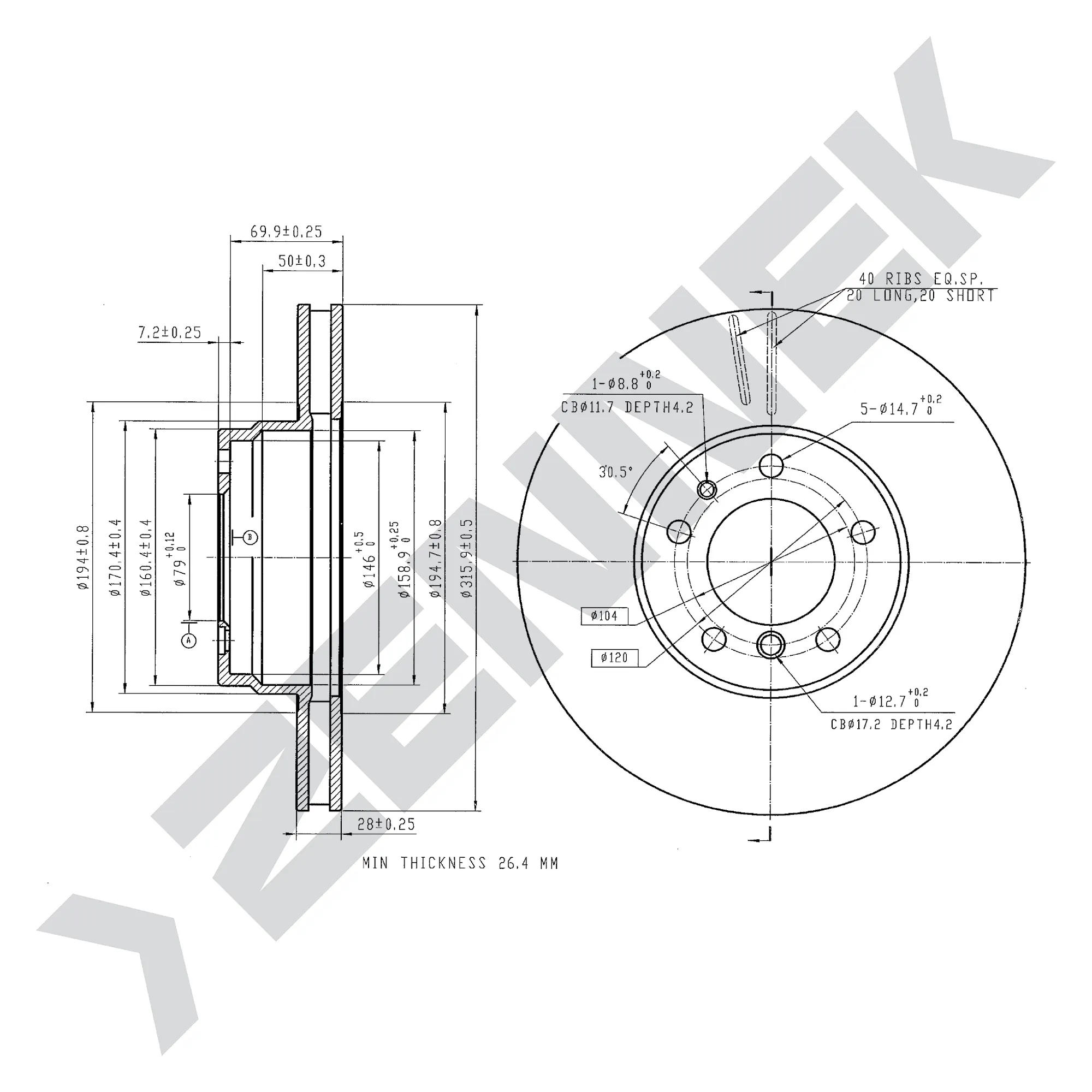 Диск тормозной передний BMW 7 E38 94-01 (2 шт) ZENNEK DBD0237