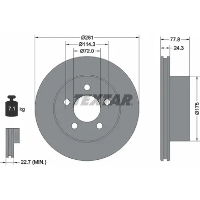 Диск тормозной передний с покрытием PRO JEEP TEXTAR 92186803