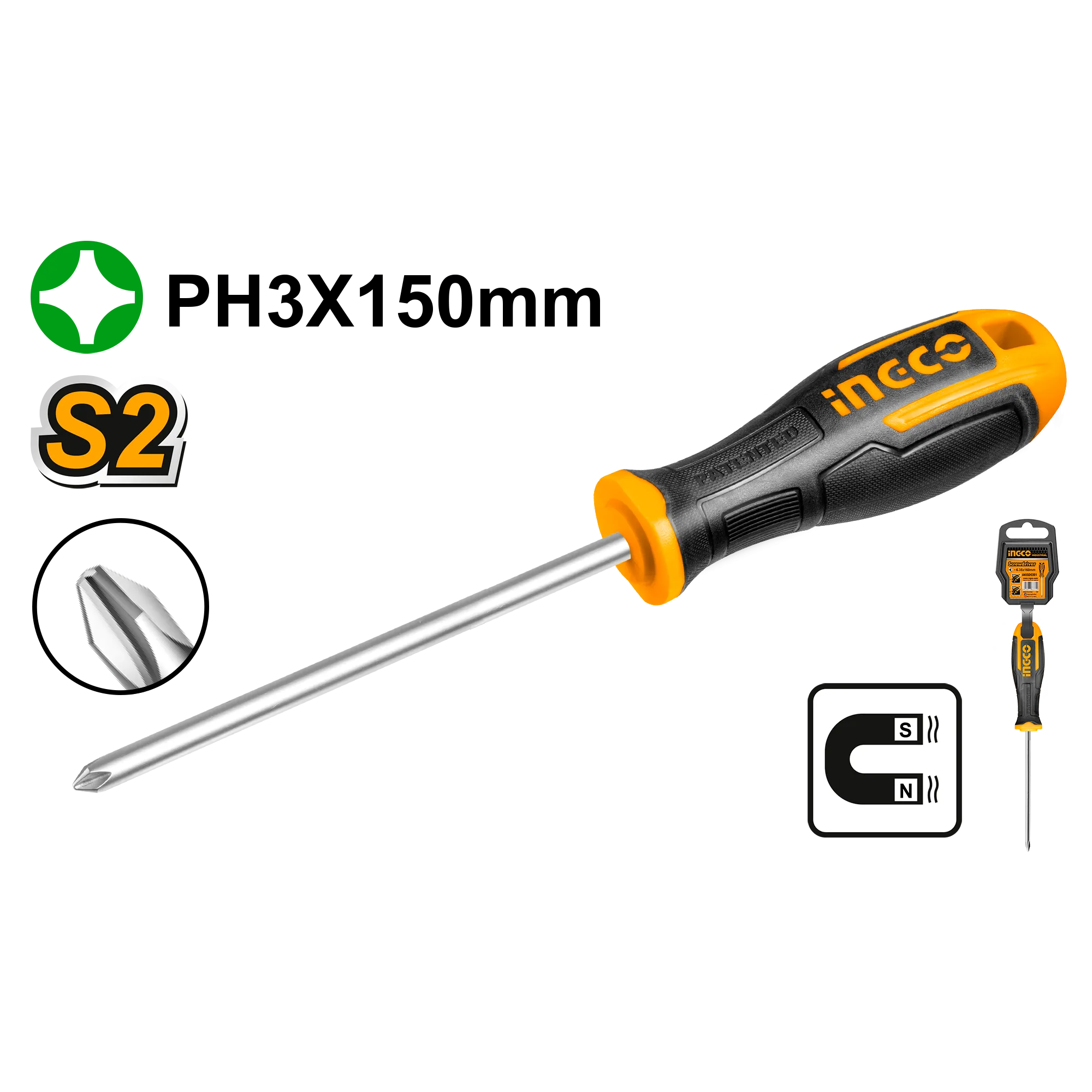 Отвертка крестовая PH3 x 150 INDUSTRIAL INGCO HS68PH3150
