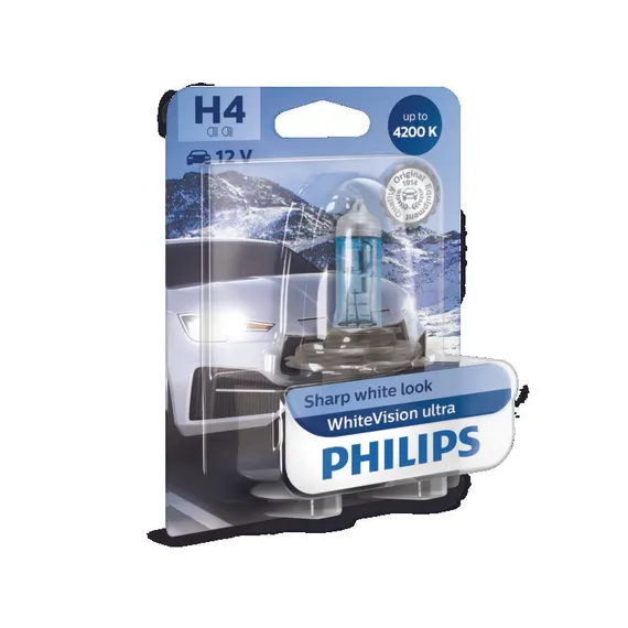 Лампа 12V H4 55/60W 4200K PHILIPS White Vision Ultra 1 шт. блистер 12342WVUB1