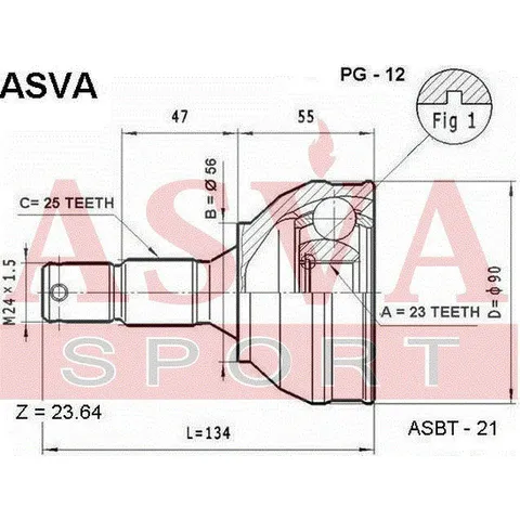ШРУС наружный 23X56X25 ASVA PG-12