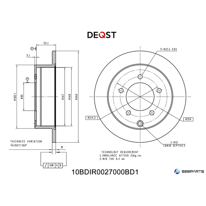 Диск тормозной, задний, MITSUBISHI LANCER VII (CS, CT) 00-, MITSUBISHI LAN DEQST 10BDIR0027000