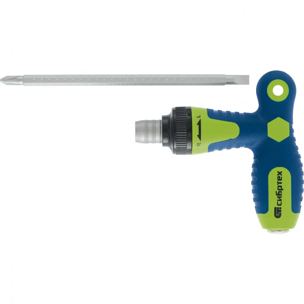 Отвертка реверсивная Т-образная комбинированная PH2/SL6, CrV СИБРТЕХ 13364