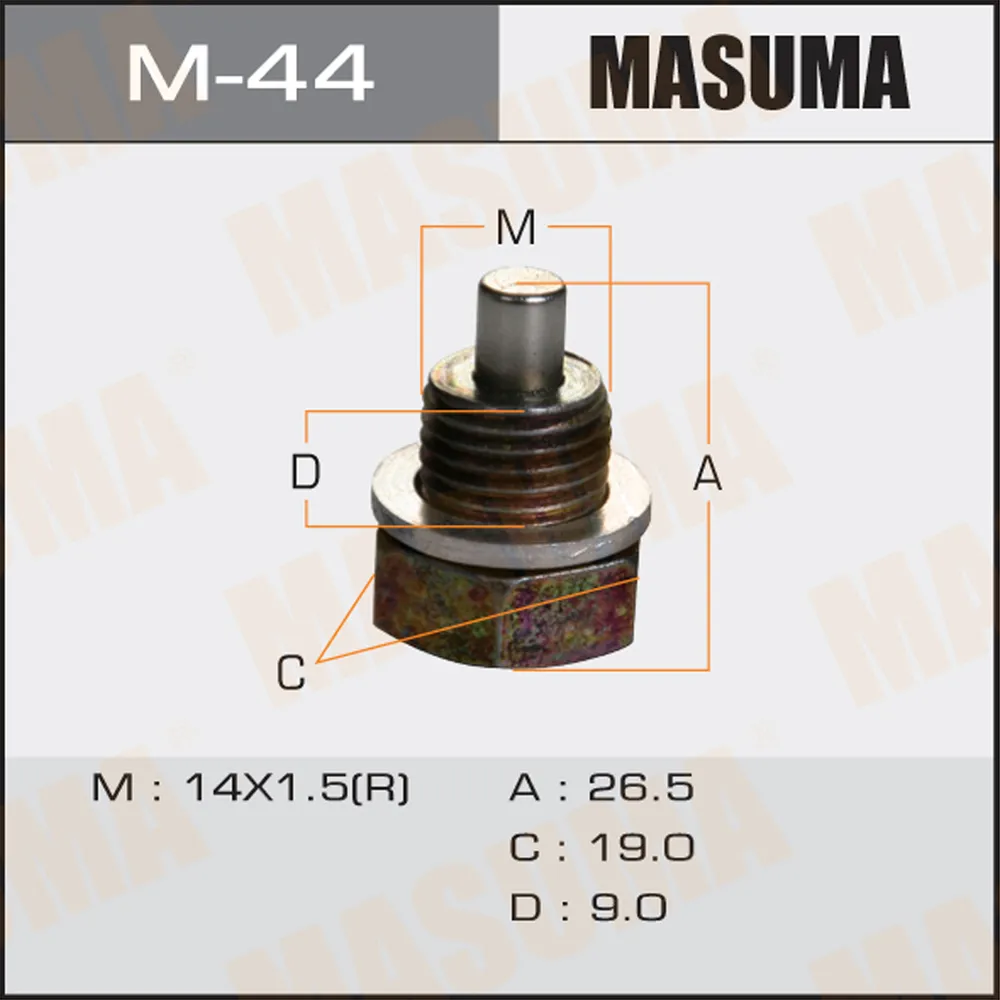 Болт маслосливной С МАГНИТОМ (с шайбой) Mazda 14x1.5 mm MASUMA M-44