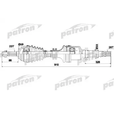 Полуось передняя правая 23x915x49x26 RENAULT: MEGANE II 1. PATRON PDS0266