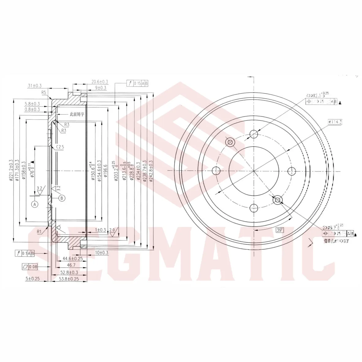 Барабан тормозной Hyundai Elantra 2000-2010, Hyundai Matrix 2001-2010 SEGMATIC SDB30053034