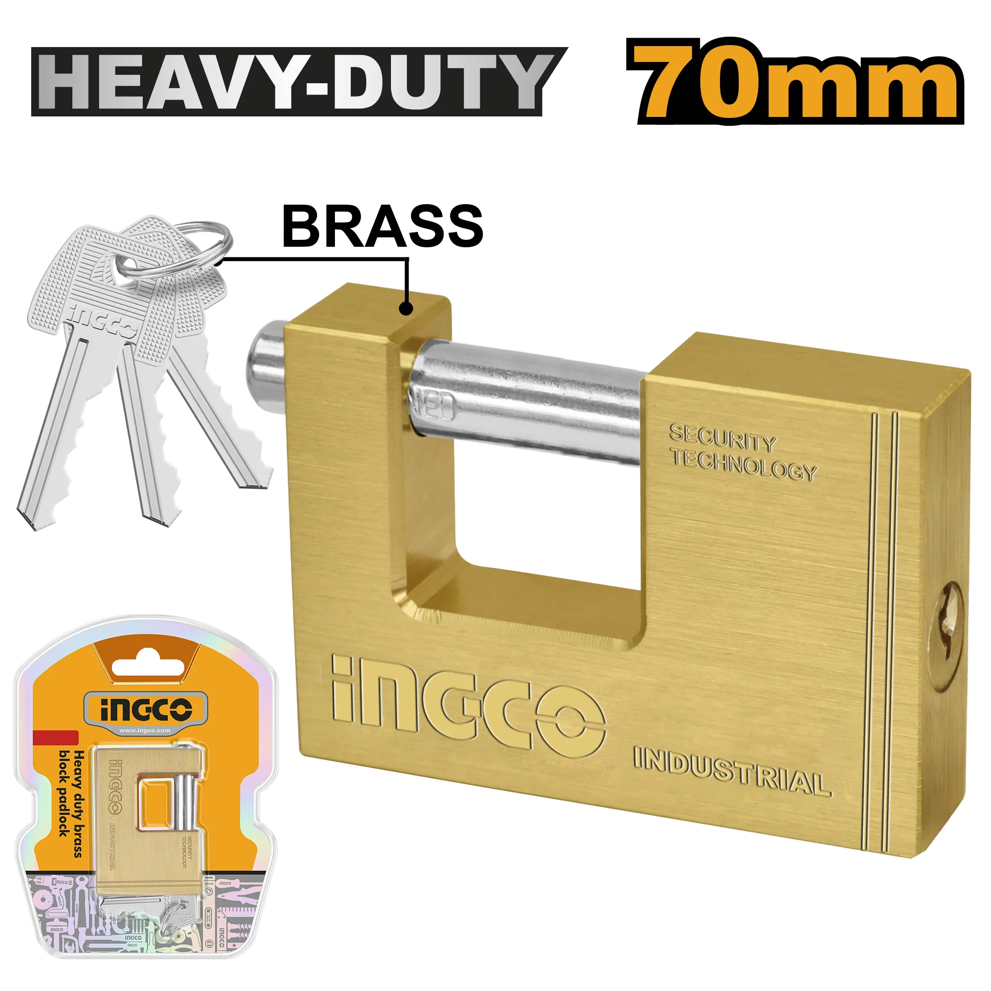 Замок навесной 70 мм INDUSTRIAL INGCO DBBPL0702