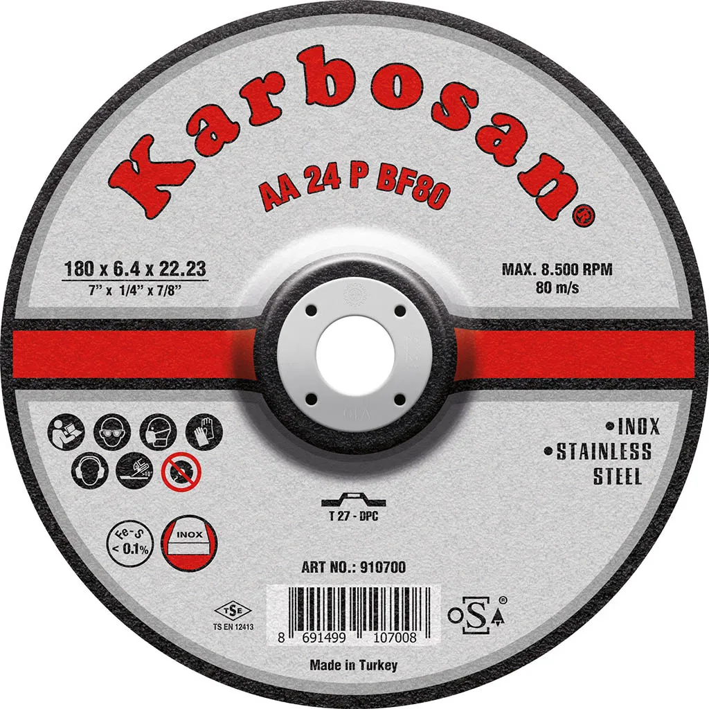 Диск шлифовальный по металлу Karbosan (180х6,4х22) Inox (Арт.910700) KARBOSAN KAR-910700