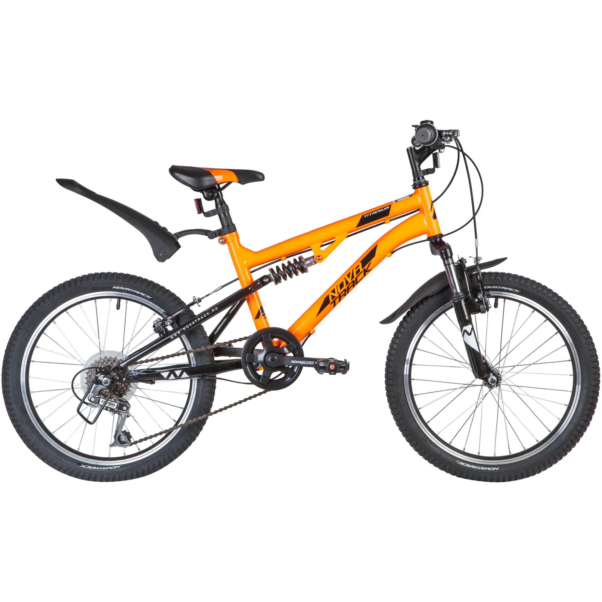 Велосипед 20 горный Novatrack TITANIUM 6.V (2020) количество скоростей 6 рама сталь 15 оранжевый